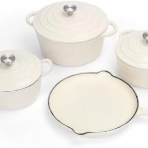 7-Piece Enamel Cast Iron Cookware Set with 4 Pots & Frying Pan – Multi-Function Kitchen Cookware Set