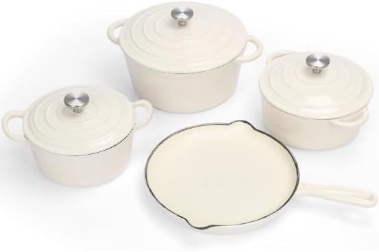 7-Piece Enamel Cast Iron Cookware Set with 4 Pots & Frying Pan – Multi-Function Kitchen Cookware Set