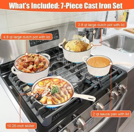 7-Piece Enamel Cast Iron Cookware Set with 4 Pots & Frying Pan – Multi-Function Kitchen Cookware Set - Image 5