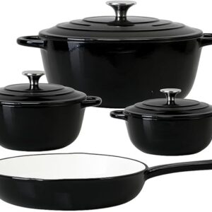 7-Piece Enamel Cast Iron Cookware Set with 4 Pots & Frying Pan – Multi-Function Kitchen Cookware Set