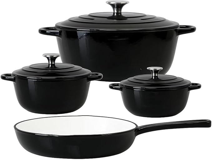 7-Piece Enamel Cast Iron Cookware Set with 4 Pots & Frying Pan – Multi-Function Kitchen Cookware Set
