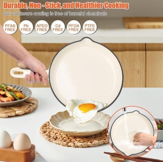 7-Piece Enamel Cast Iron Cookware Set with 4 Pots & Frying Pan – Multi-Function Kitchen Cookware Set - Image 2