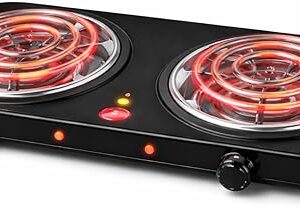Portable Electric Double Burner Stove with Adjustable Temperature Control – Black