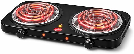 Portable Electric Double Burner Stove with Adjustable Temperature Control – Black