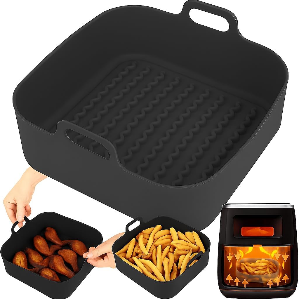 8-Inch Reusable Silicone Air Fryer Pot – Non-Stick Square Air Fryer Liner