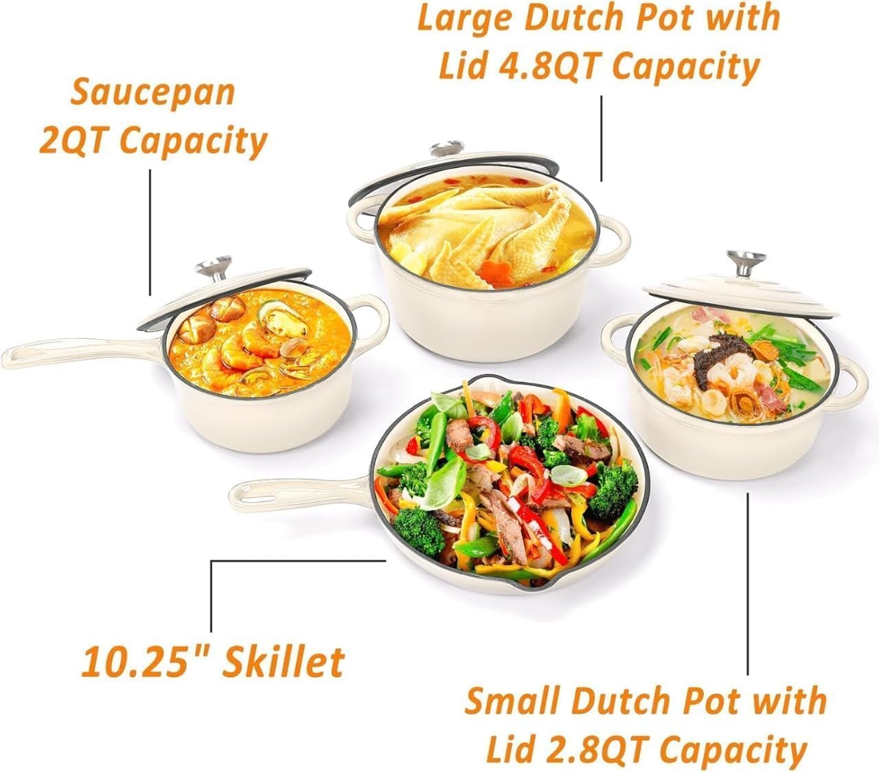 7-Piece Enamel Cast Iron Cookware Set with 4 Pots & Frying Pan – Multi-Function Kitchen Cookware Set - Image 4