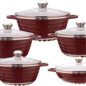 Chef's Choice 10-Piece Die-Cast Aluminium Cookware Set – Granite Non-Stick, Maroon