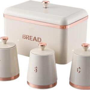 Royal Homeware Monza 4-Piece Bread Bin & Canister Set – Cream