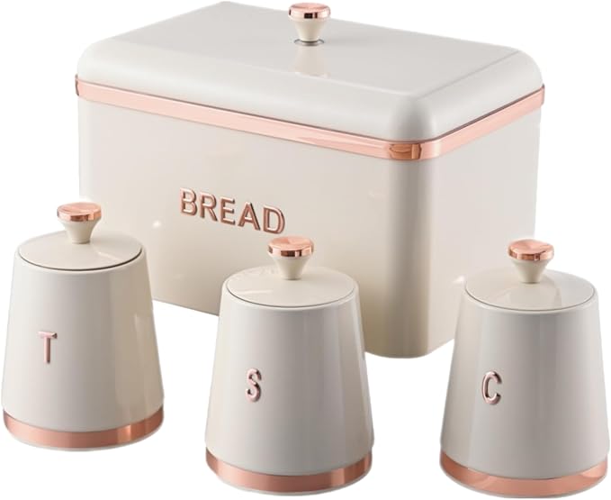 Royal Homeware Monza 4-Piece Bread Bin & Canister Set – Cream
