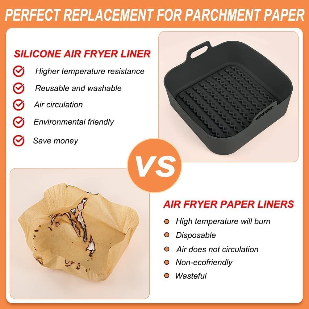 8-Inch Reusable Silicone Air Fryer Pot – Non-Stick Square Air Fryer Liner - Image 2