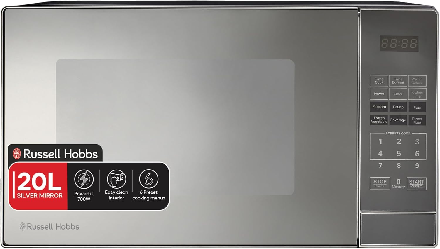 Russell Hobbs RHEM20L 20L 700W Electronic Microwave – Silver Mirror Finish - Image 5