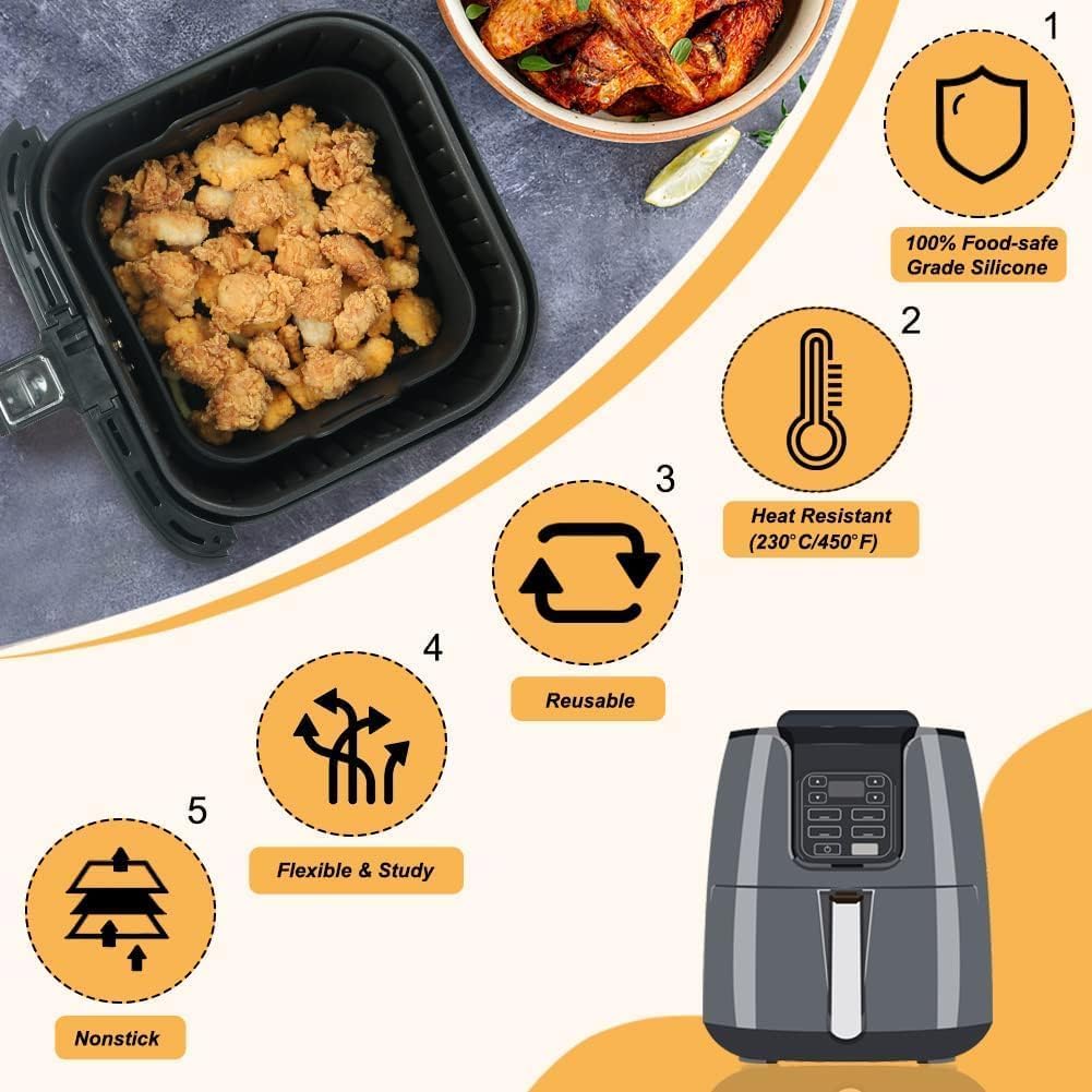 8-Inch Reusable Silicone Air Fryer Pot – Non-Stick Square Air Fryer Liner - Image 7