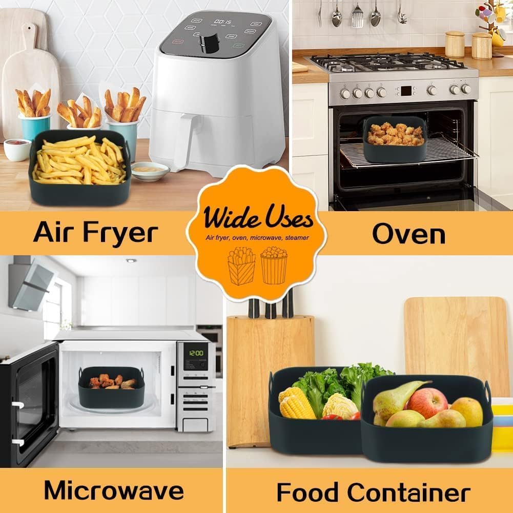 8-Inch Reusable Silicone Air Fryer Pot – Non-Stick Square Air Fryer Liner - Image 4