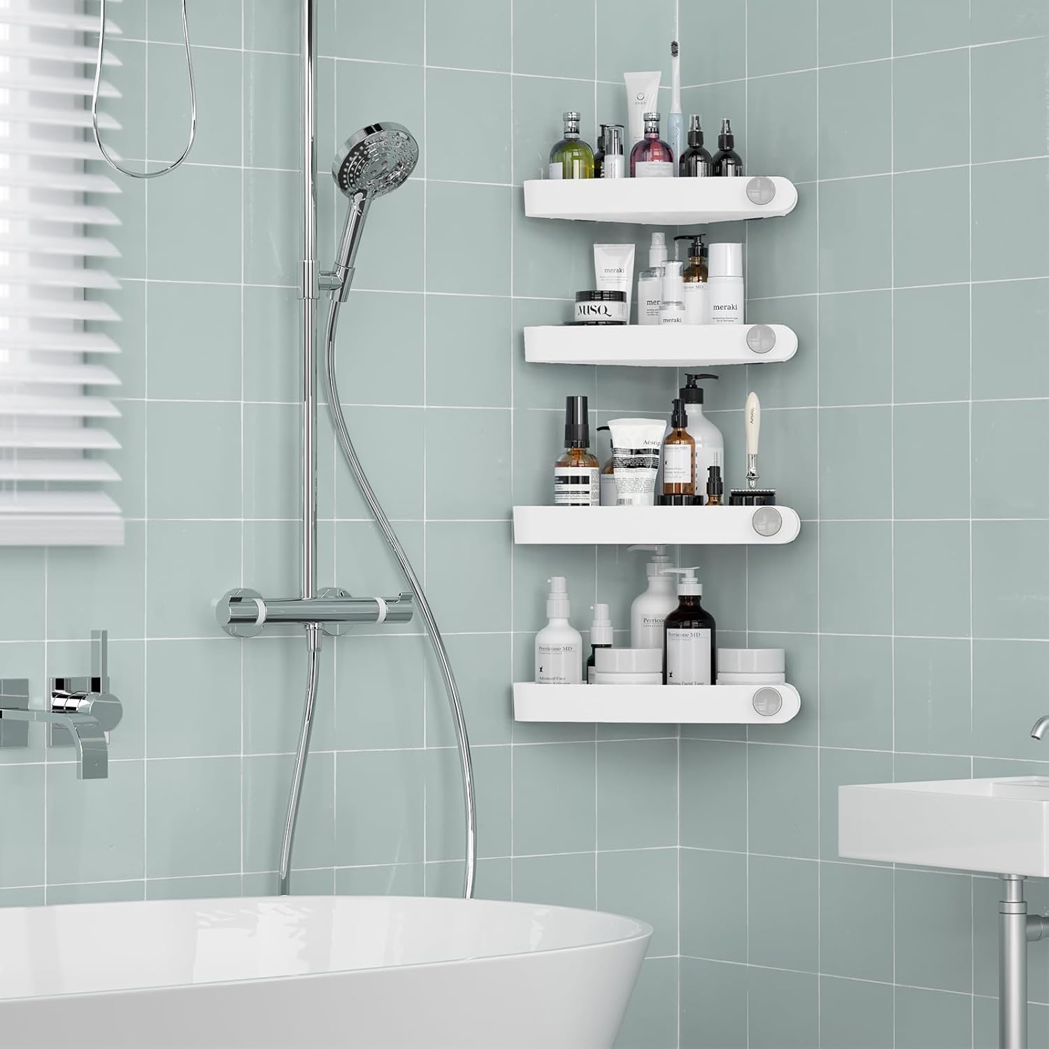 4-Pack Corner Shower Caddy with Adhesive Pads – No Drill Bathroom Storage Organizer (White) - Image 7
