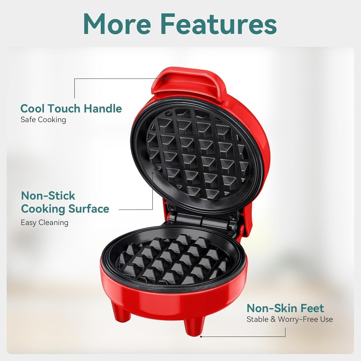 Chef's Choice Mini Waffle Maker – Compact Non-Stick Electric Waffle Iron, Red - Image 9