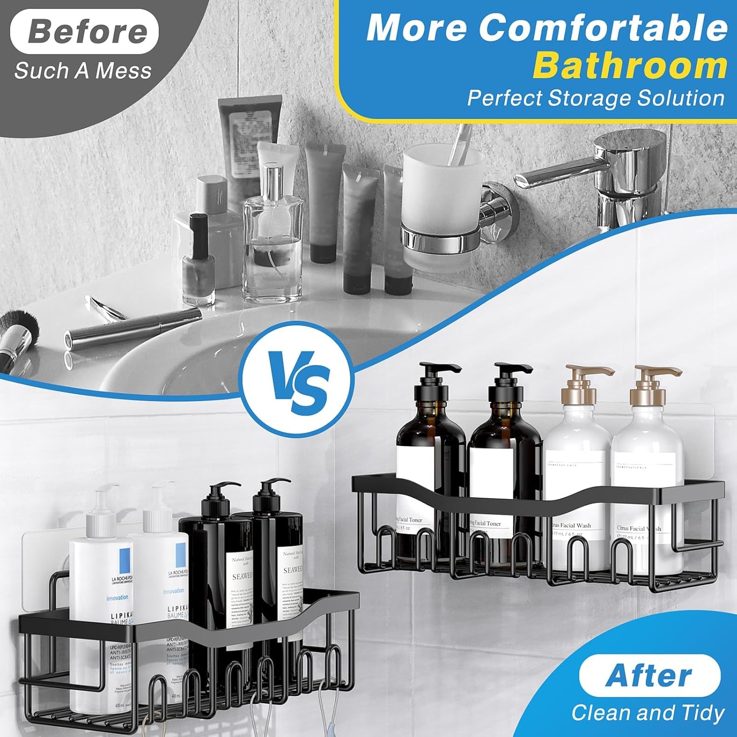 Rustproof Stainless Steel 5-Pack Shower Caddy Bathroom Storage Organizer Set – Black - Image 5