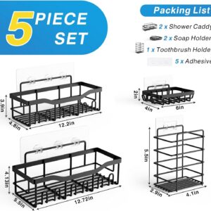 Rustproof Stainless Steel 5-Pack Shower Caddy Bathroom Storage Organizer Set – Black