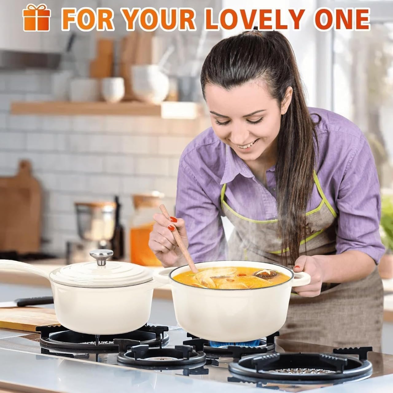 7-Piece Enamel Cast Iron Cookware Set with 4 Pots & Frying Pan – Multi-Function Kitchen Cookware Set - Image 6