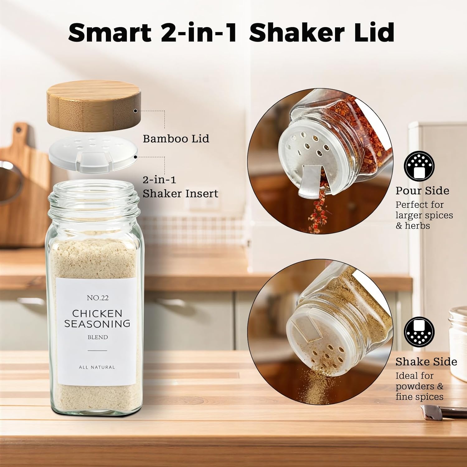 24-Pack 120ml Glass Spice Jars with Bamboo Lids, Labels & Funnel - Image 2