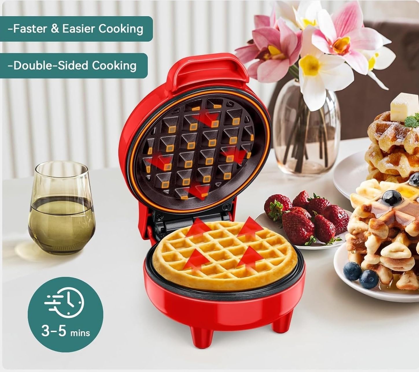 Chef's Choice Mini Waffle Maker – Compact Non-Stick Electric Waffle Iron, Red - Image 12