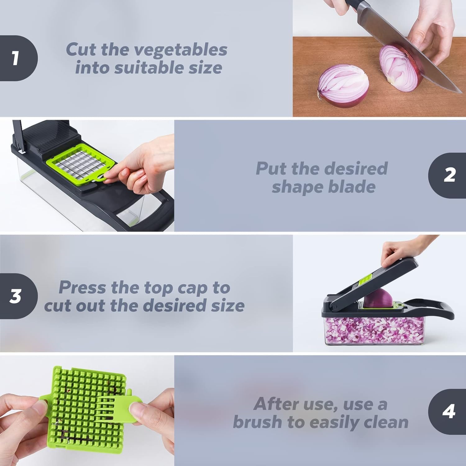 14-in-1 Multifunctional Vegetable Chopper with 8 Stainless Steel Blades, Food Slicer, Dicer & Grater with Container - Image 4
