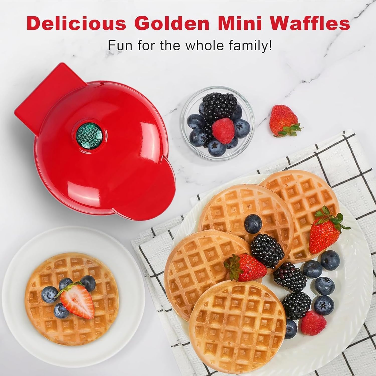 Chef's Choice Mini Waffle Maker – Compact Non-Stick Electric Waffle Iron, Red - Image 10