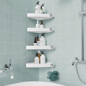 4-Pack Corner Shower Caddy with Adhesive Pads – No Drill Bathroom Storage Organizer (White)