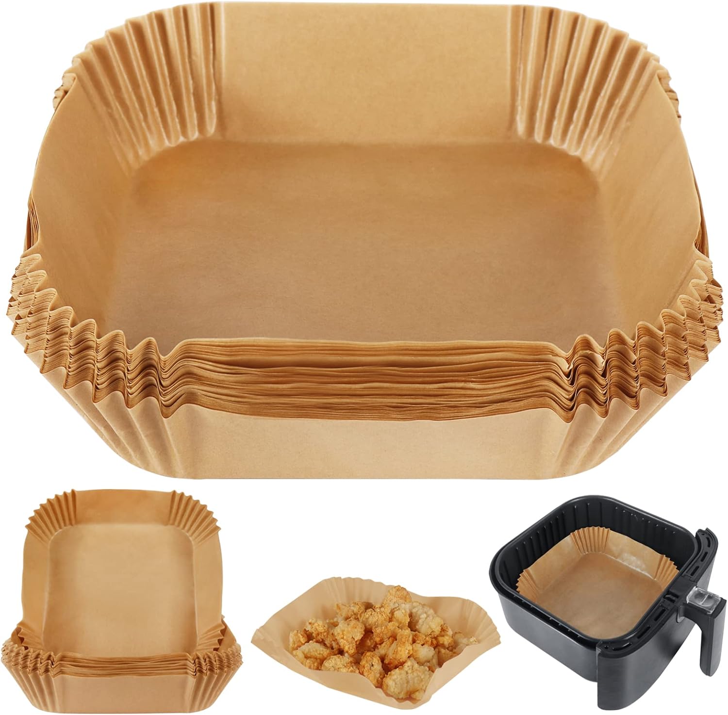 BYKITCHEN Air Fryer Parchment Paper Liners, 50PCS Square Disposable Greaseproof Liners – Unbleached