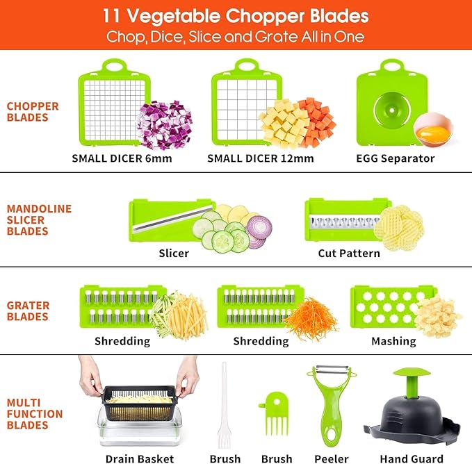 14-in-1 Multifunctional Vegetable Chopper with 8 Stainless Steel Blades, Food Slicer, Dicer & Grater with Container - Image 2