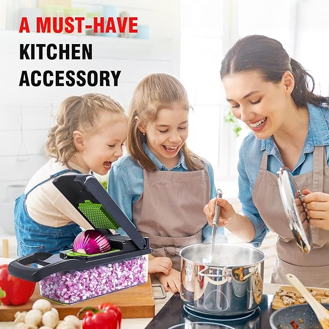 14-in-1 Multifunctional Vegetable Chopper with 8 Stainless Steel Blades, Food Slicer, Dicer & Grater with Container - Image 6