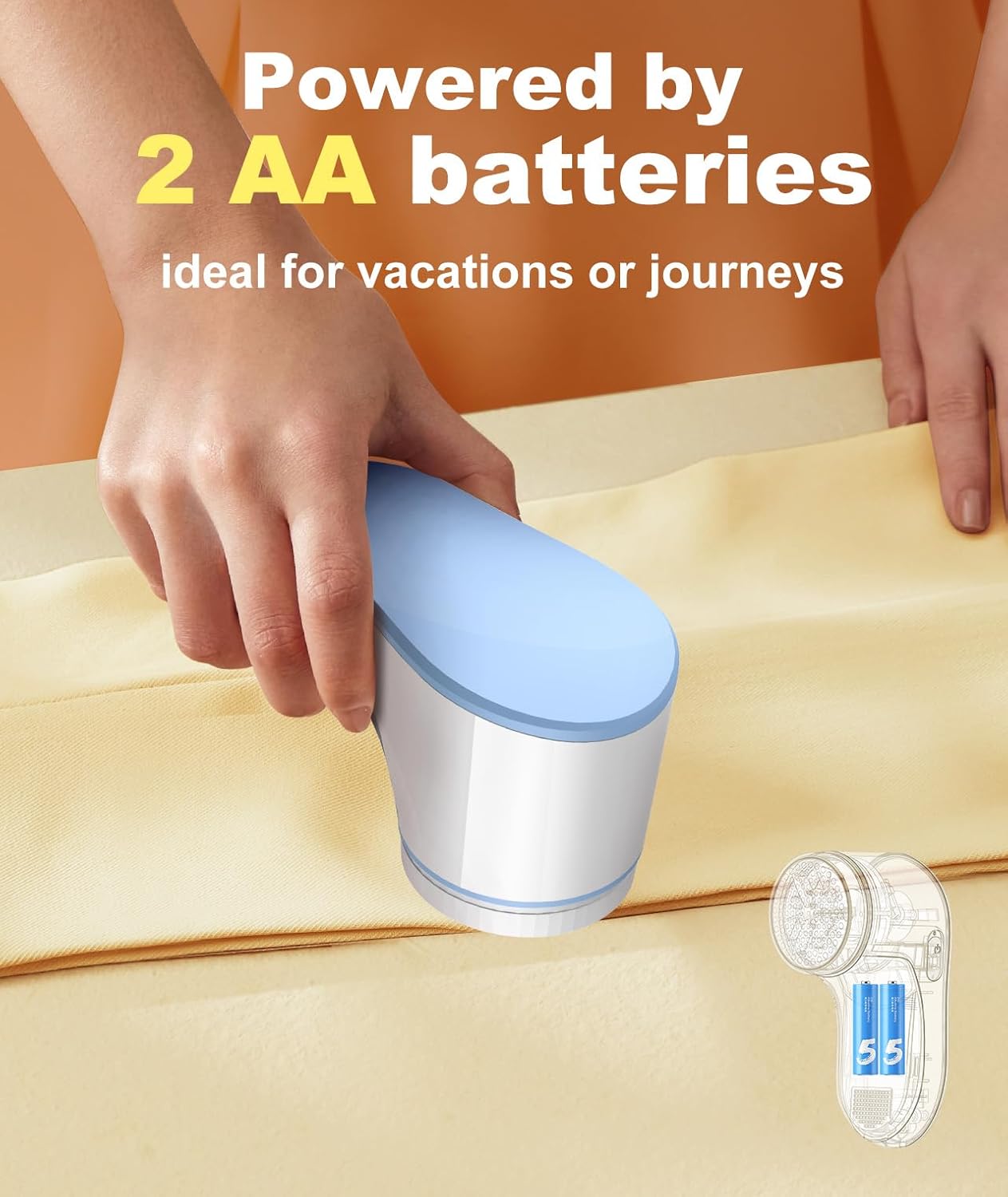 Fabric Shaver & Lint Remover for Clothes with Stainless Steel 3-Leaf Blades – Blue & White - Image 3