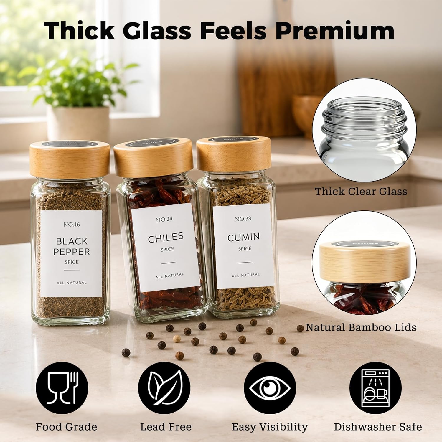 24-Pack 120ml Glass Spice Jars with Bamboo Lids, Labels & Funnel - Image 4