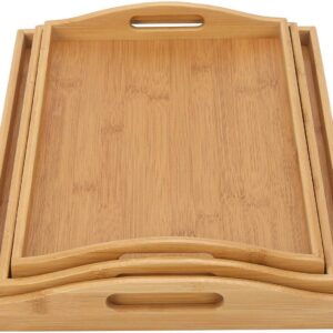Vencier Bamboo Serving Trays – Set of 3 with Handles & Raised Edges