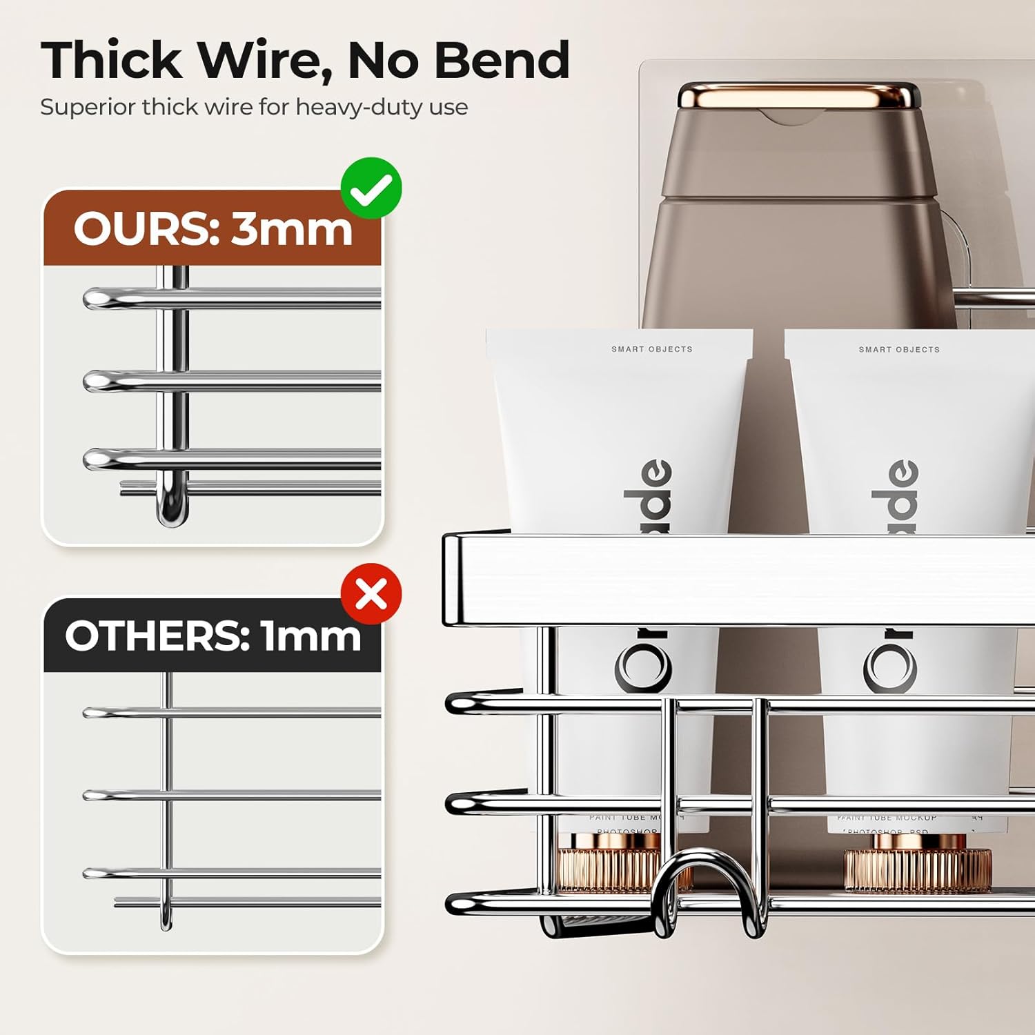 2-Pack Stainless Steel Shower Caddy with 5 Hooks – Adhesive Wall Mounted Bathroom Organizer - Image 6