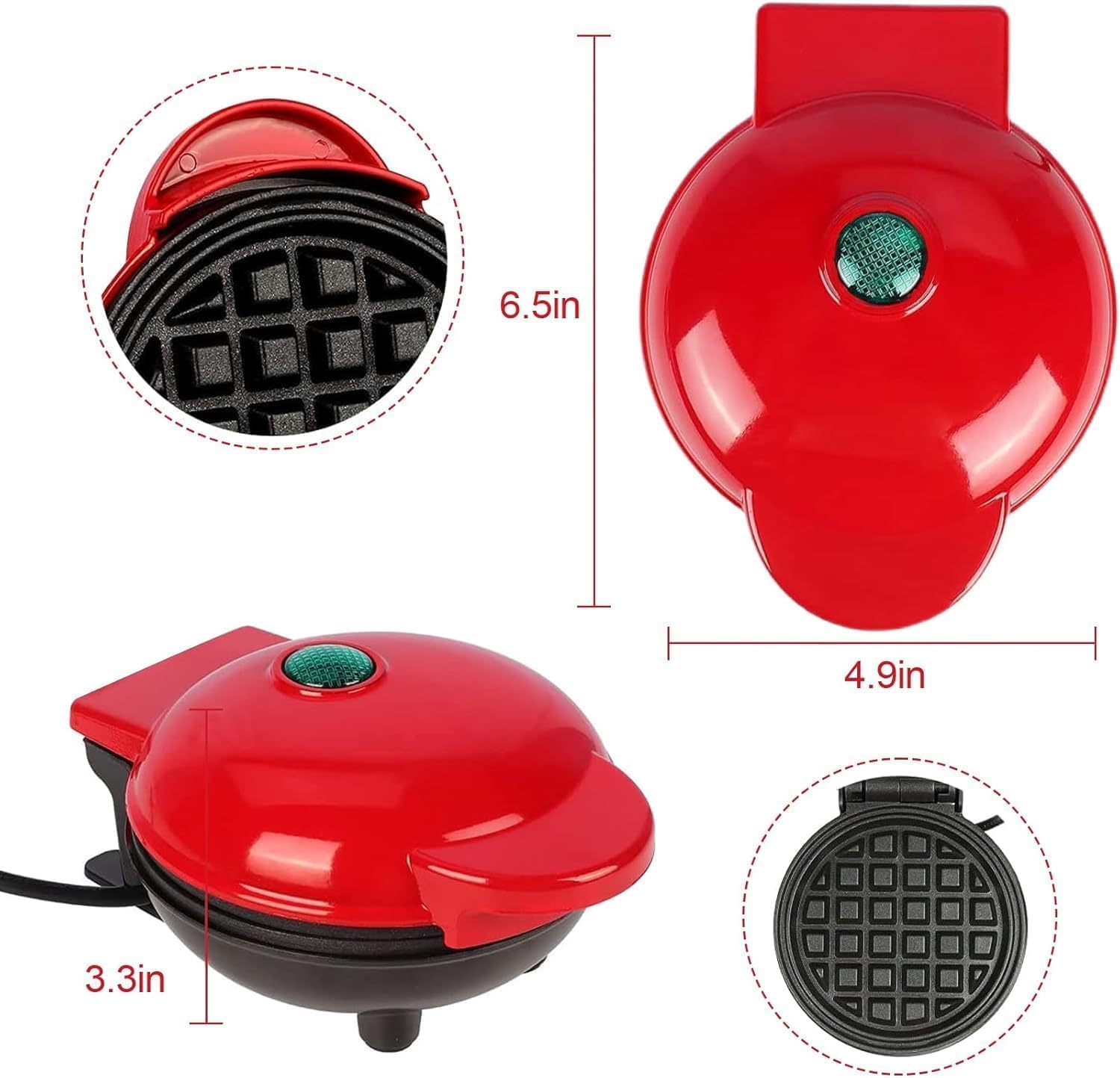 Chef's Choice Mini Waffle Maker – Compact Non-Stick Electric Waffle Iron, Red - Image 14