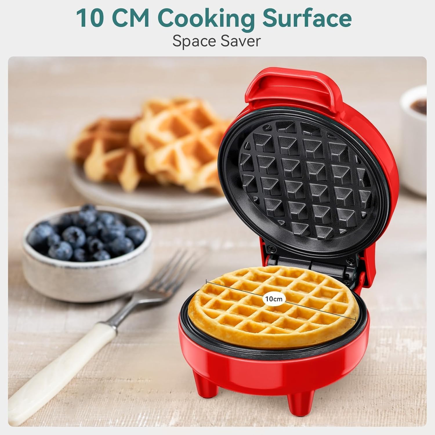 Chef's Choice Mini Waffle Maker – Compact Non-Stick Electric Waffle Iron, Red - Image 13