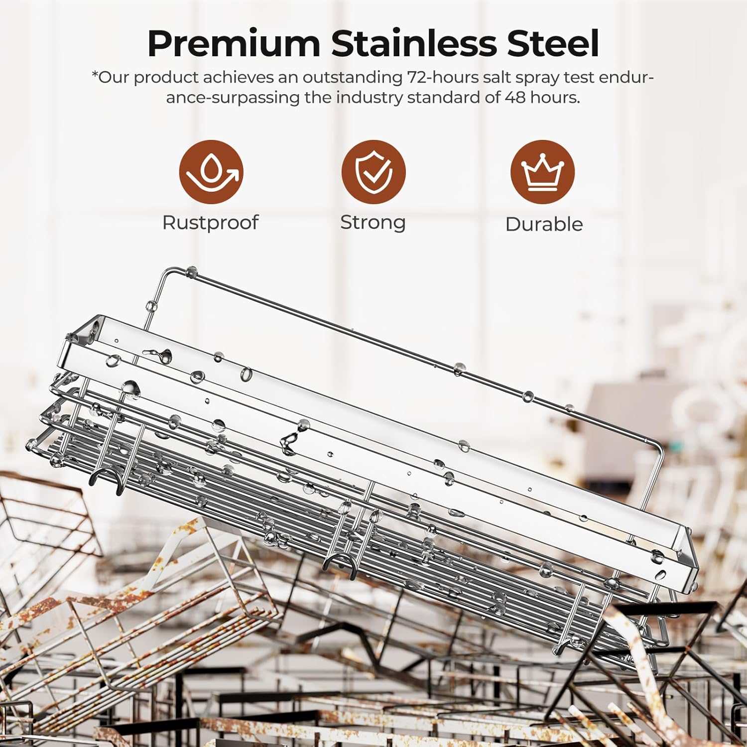 2-Pack Stainless Steel Shower Caddy with 5 Hooks – Adhesive Wall Mounted Bathroom Organizer - Image 3