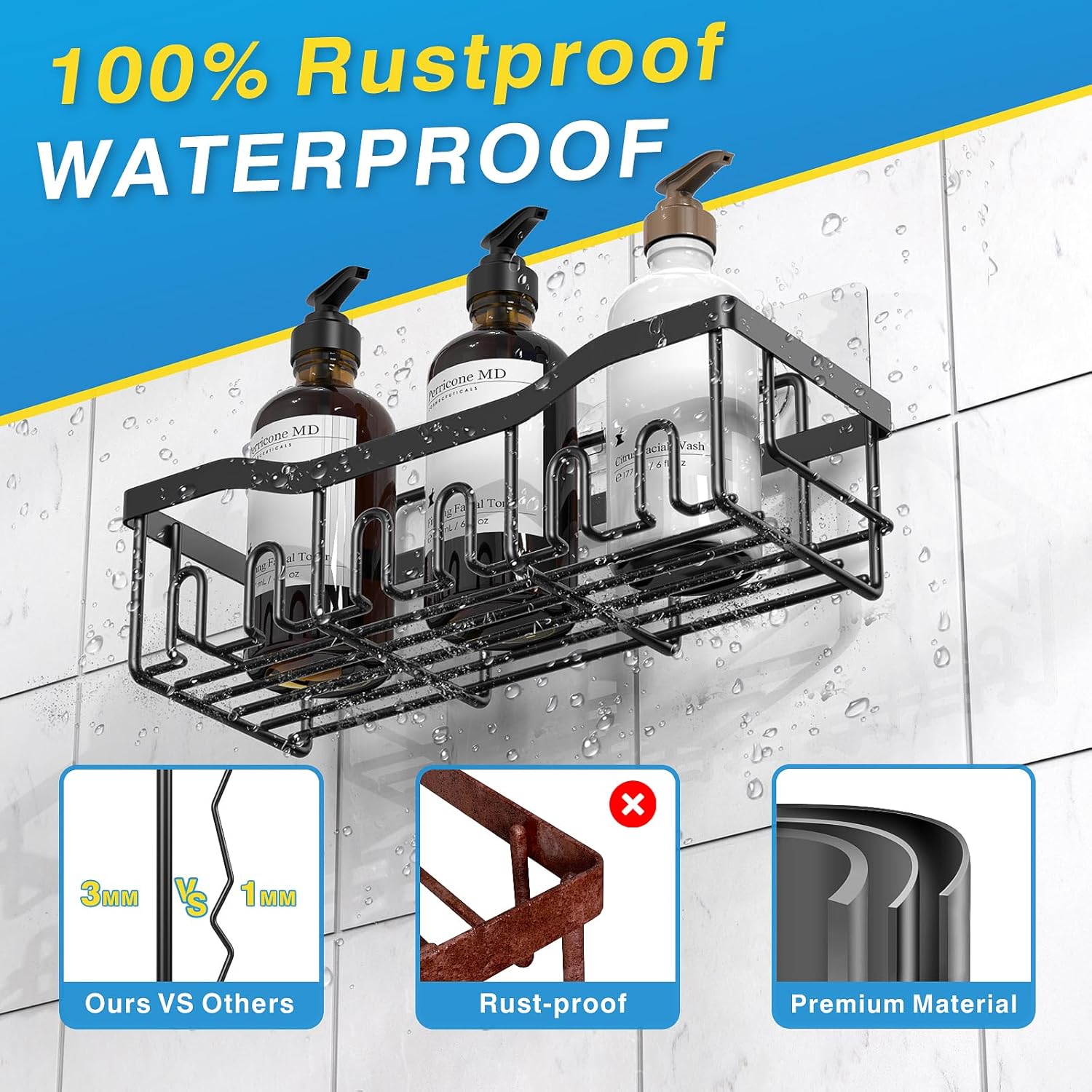 Rustproof Stainless Steel 5-Pack Shower Caddy Bathroom Storage Organizer Set – Black - Image 3