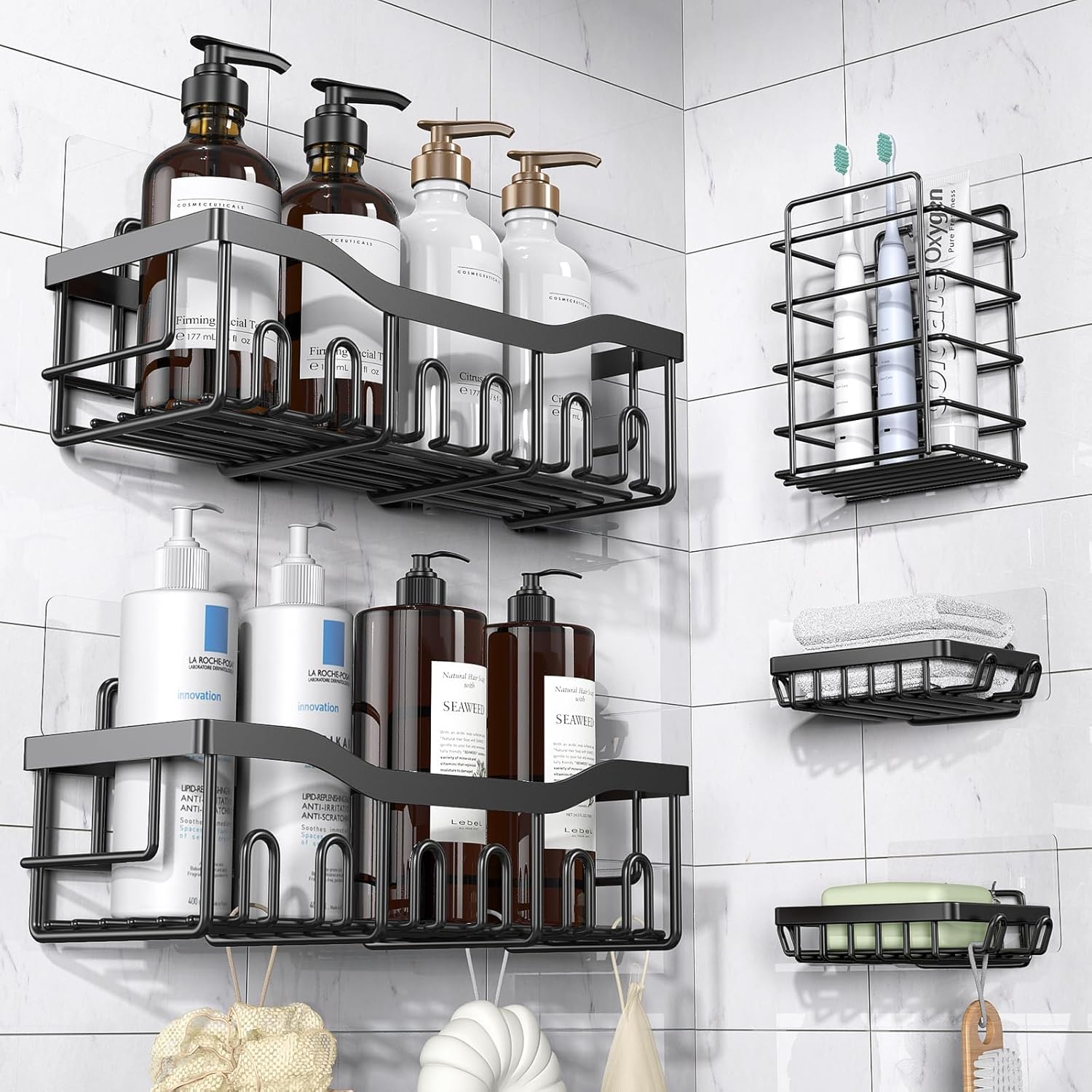 Rustproof Stainless Steel 5-Pack Shower Caddy Bathroom Storage Organizer Set – Black - Image 8