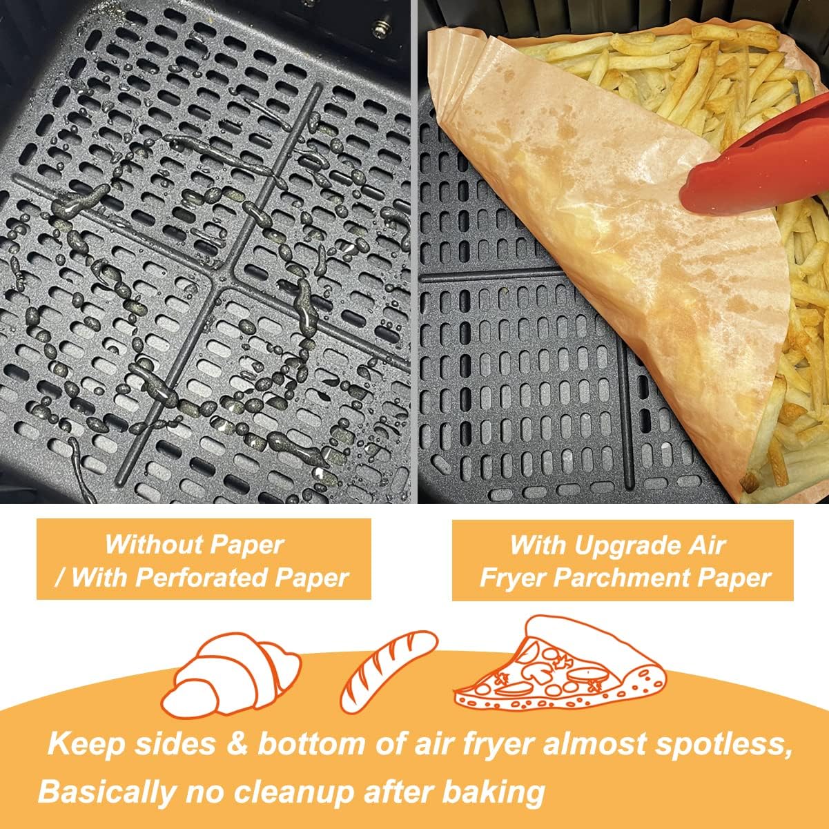 BYKITCHEN Air Fryer Parchment Paper Liners, 50PCS Square Disposable Greaseproof Liners – Unbleached - Image 5