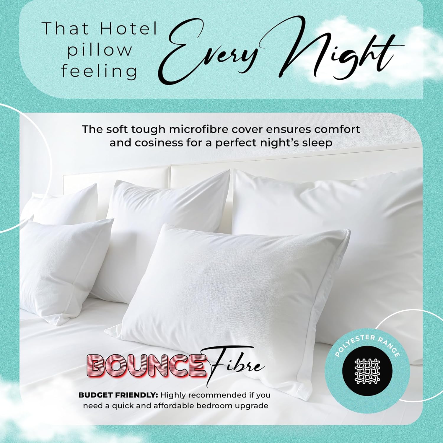 Dreamy Nights Hotel Quality Bounce Fibre Pillows – Twin Pack (Standard Size) - Image 2