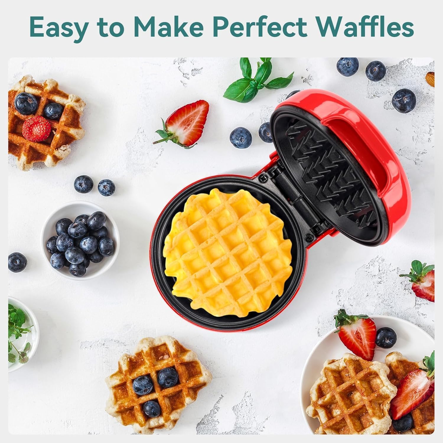 Chef's Choice Mini Waffle Maker – Compact Non-Stick Electric Waffle Iron, Red - Image 11