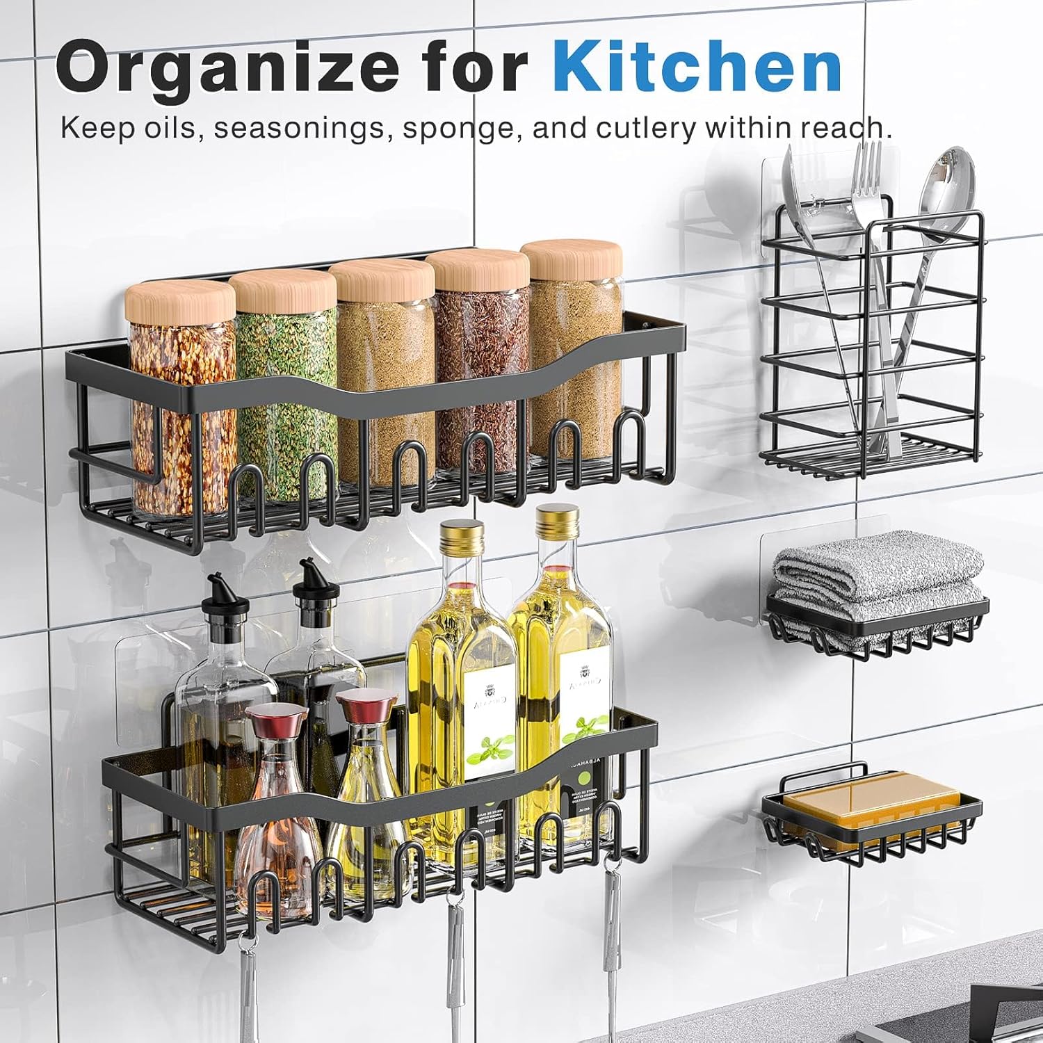 Rustproof Stainless Steel 5-Pack Shower Caddy Bathroom Storage Organizer Set – Black - Image 2