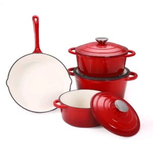 7-Piece Enamel Cast Iron Cookware Set with 4 Pots & Frying Pan – Multi-Function Kitchen Cookware Set