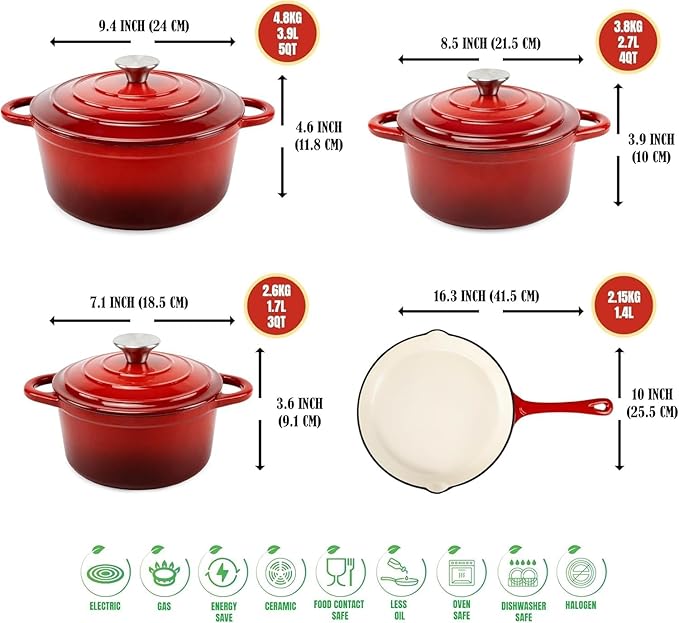 7-Piece Enamel Cast Iron Cookware Set with 4 Pots & Frying Pan – Multi-Function Kitchen Cookware Set - Image 3