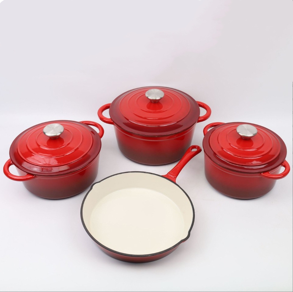 7-Piece Enamel Cast Iron Cookware Set with 4 Pots & Frying Pan – Multi-Function Kitchen Cookware Set - Image 2