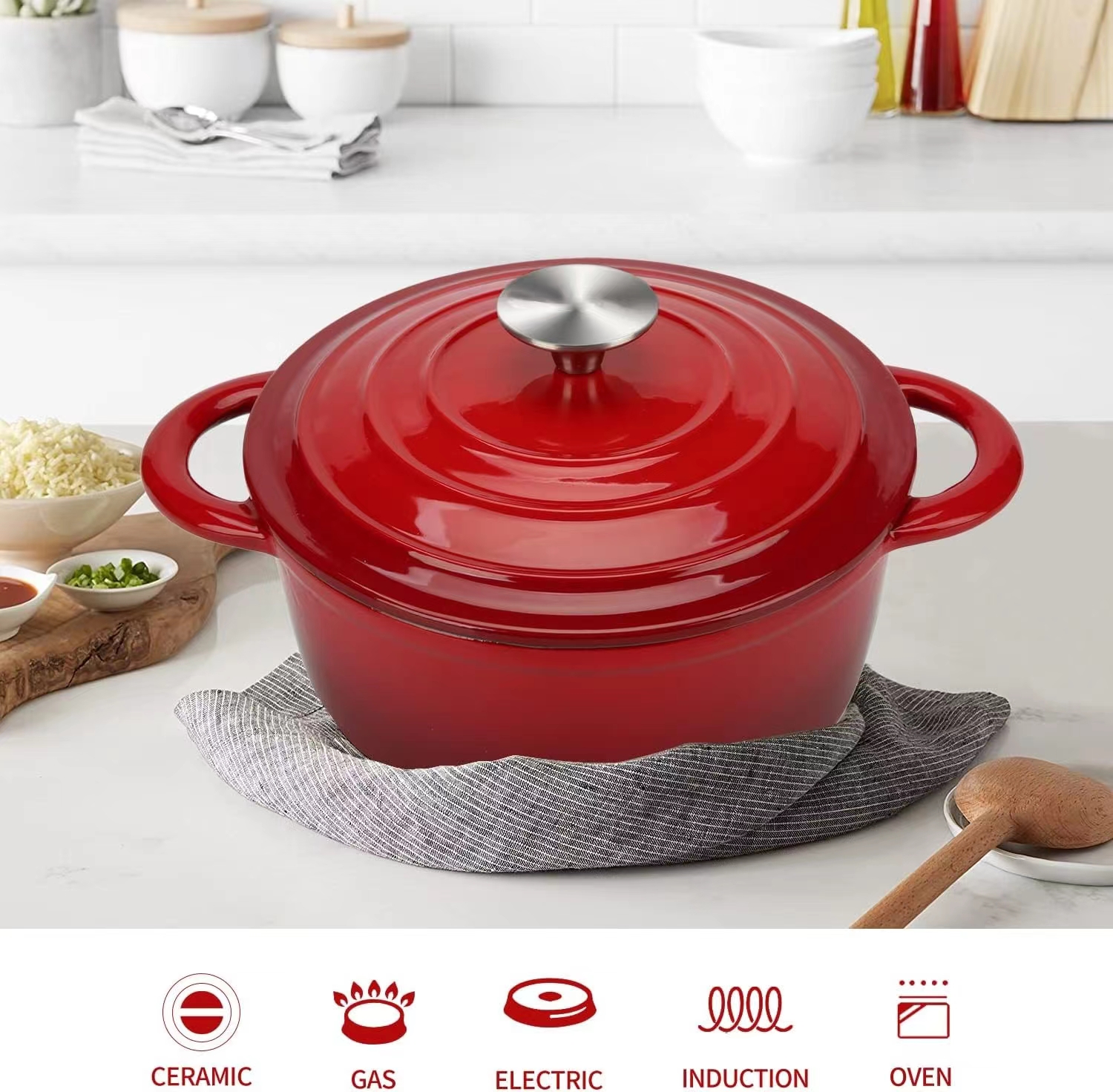 7-Piece Enamel Cast Iron Cookware Set with 4 Pots & Frying Pan – Multi-Function Kitchen Cookware Set - Image 4